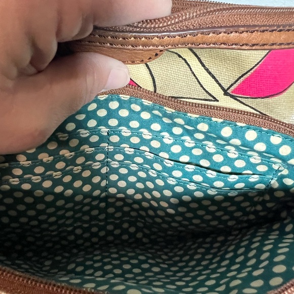Fossil Tan and Pink Crossbody Bag with Tropical Print - Picture 6 of 6